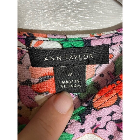 Ann Taylor Floral Dress Short Sleeve Drop Waist Flowy Romantic Oversized Size M - Picture 4 of 13